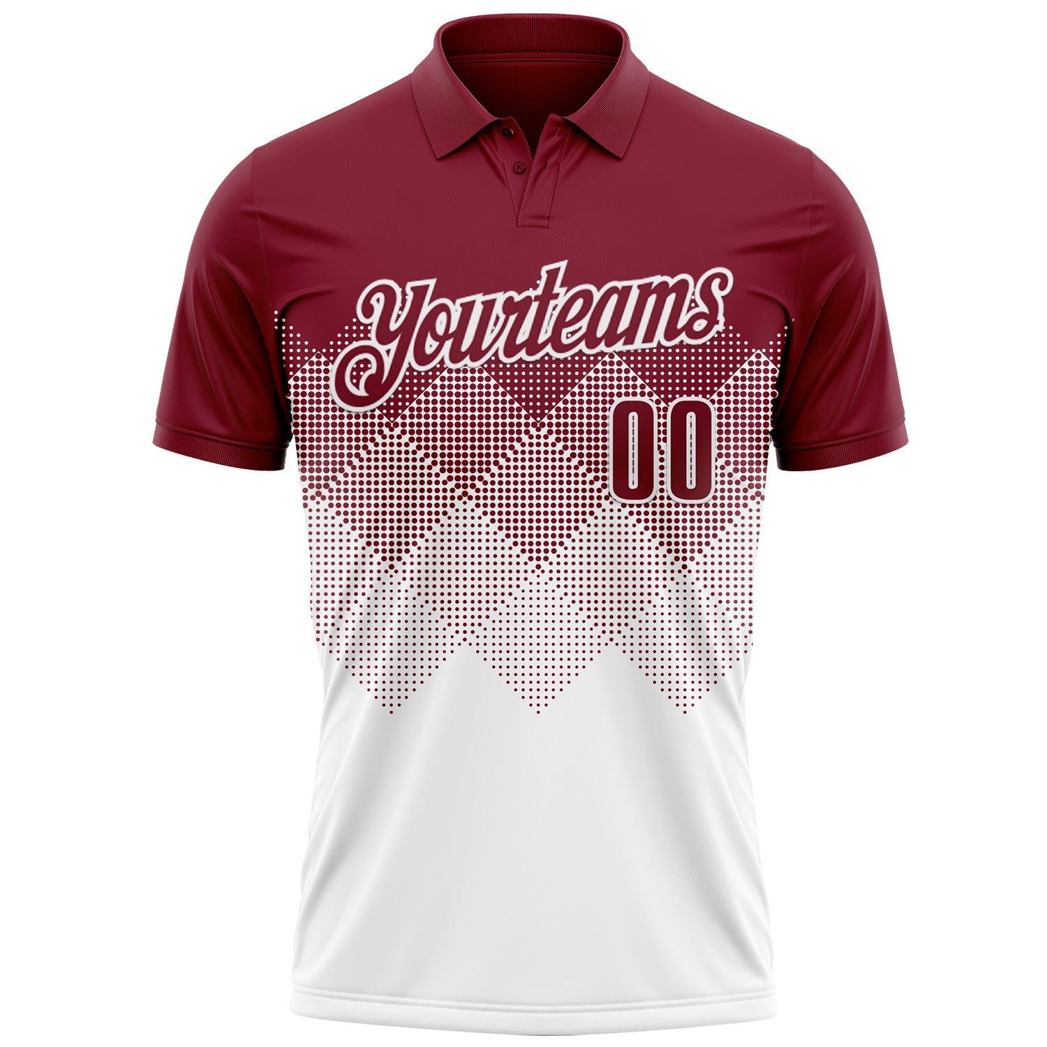 Custom Crimson White 3D Gradient Square Shape Performance Polo Shirt view 2