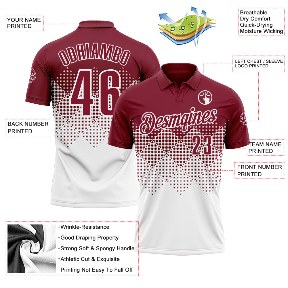 Custom Crimson White 3D Gradient Square Shape Performance Polo Shirt view 3