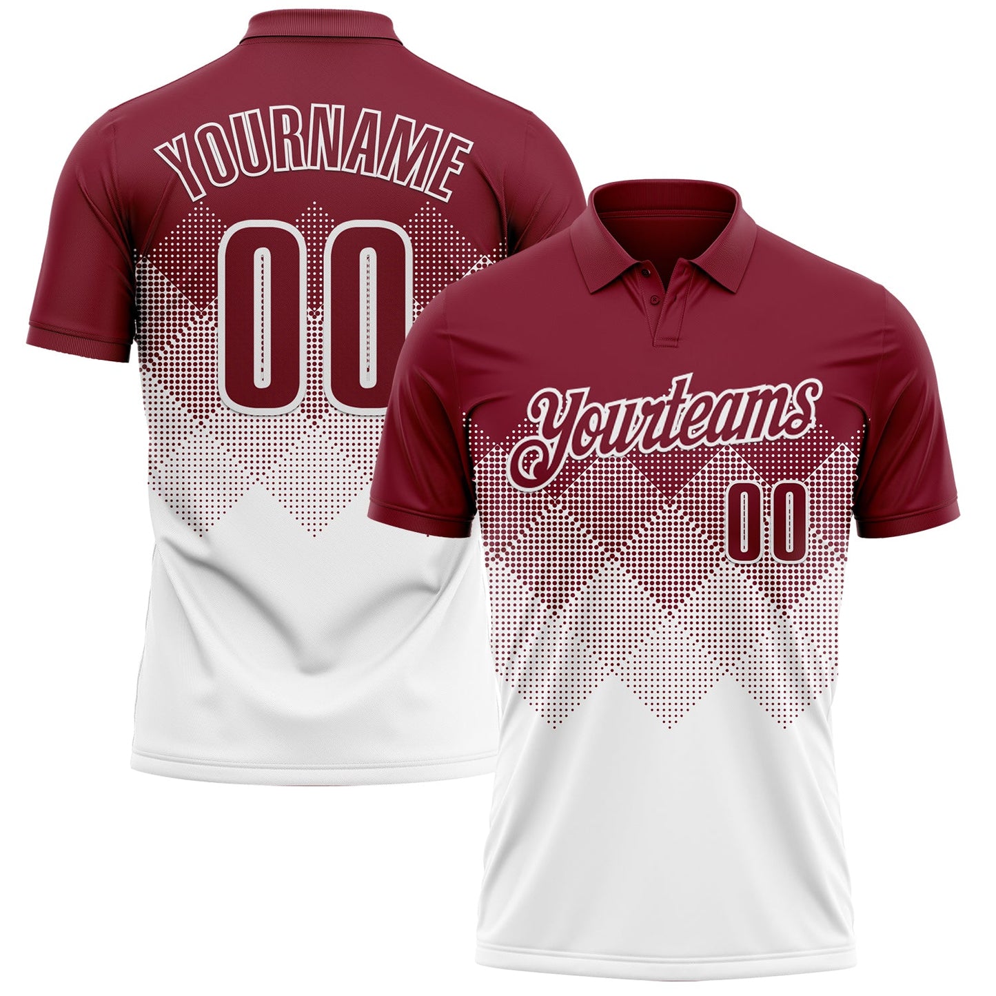 Custom Crimson White 3D Gradient Square Shape Performance Polo Shirt - Main View