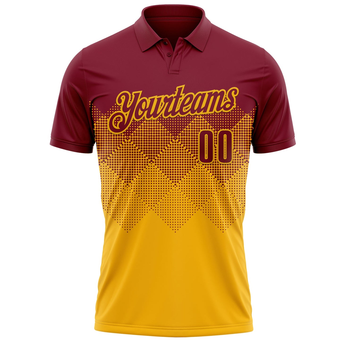 Custom Crimson Gold 3D Gradient Square Shape Performance Polo Shirt view 2