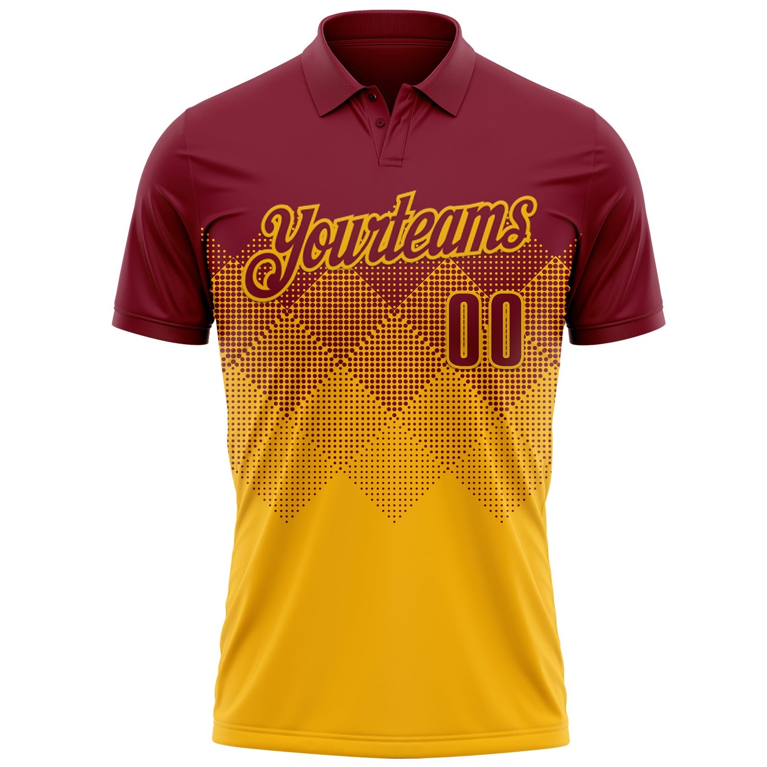 Custom Crimson Gold 3D Gradient Square Shape Performance Polo Shirt view 2