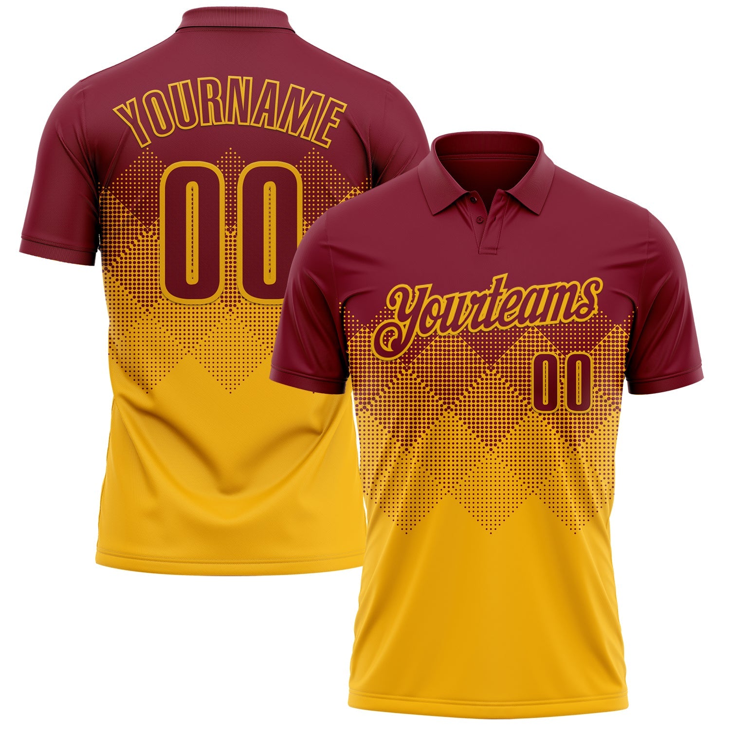 Custom Crimson Gold 3D Gradient Square Shape Performance Polo Shirt - Main View