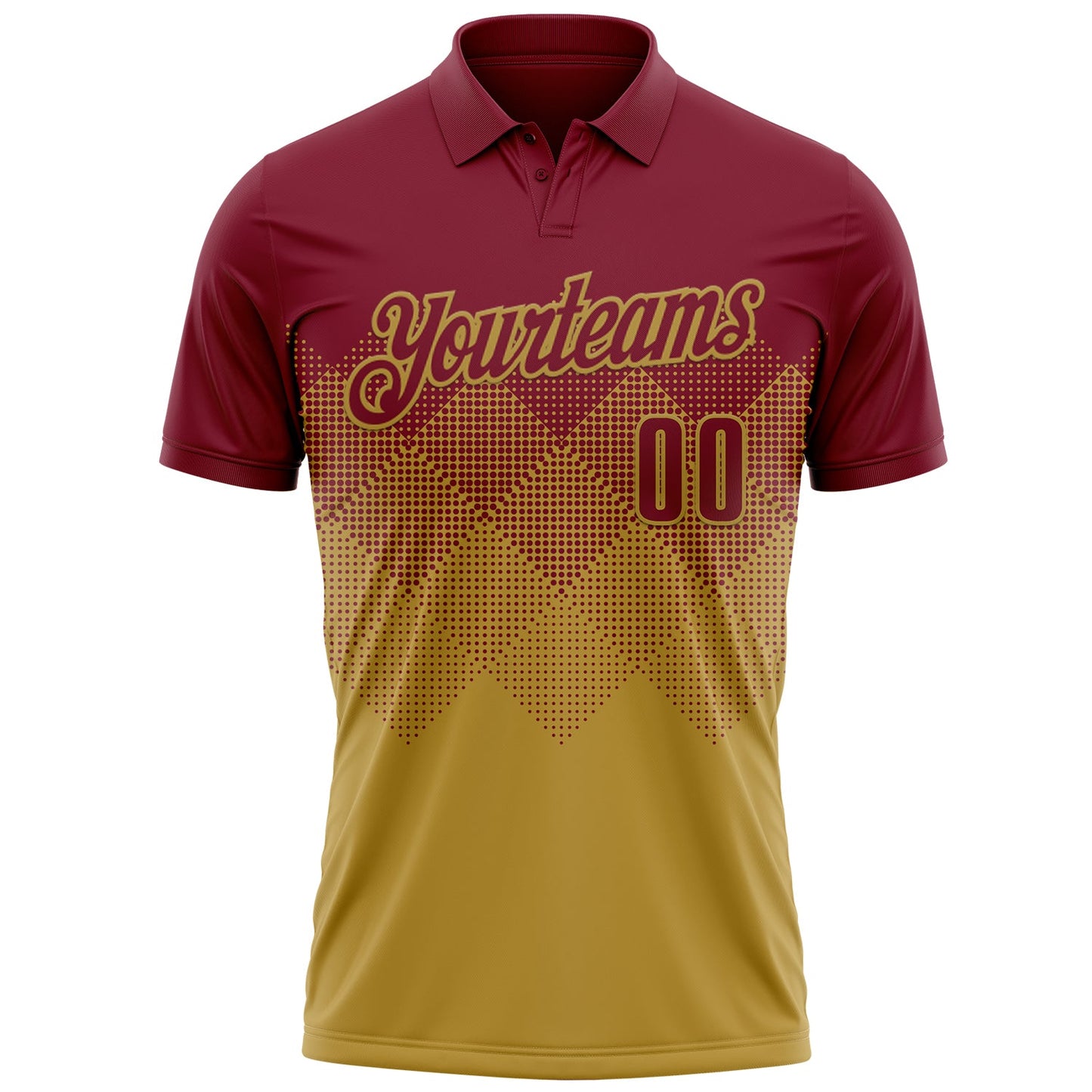 Custom Crimson Old Gold 3D Gradient Square Shape Performance Polo Shirt view 2
