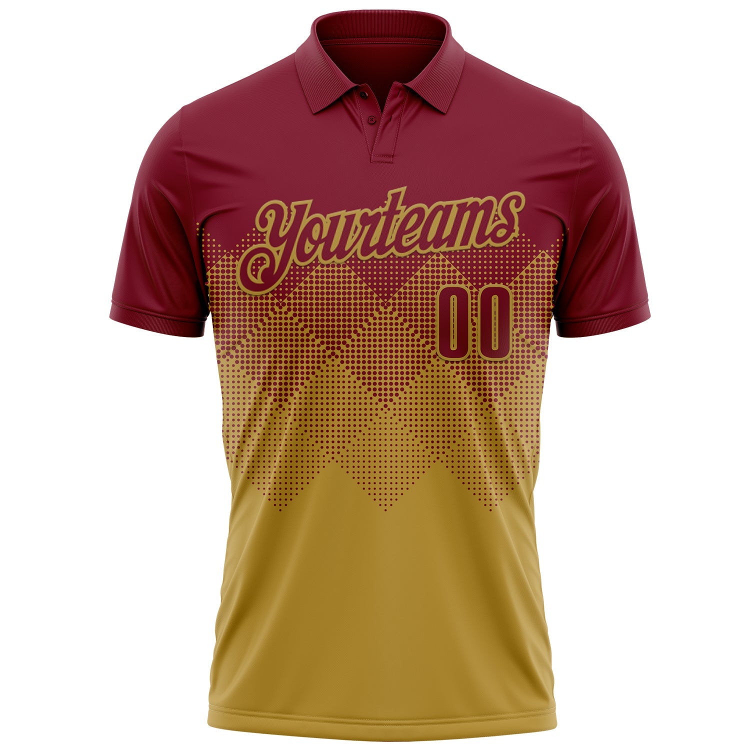 Custom Crimson Old Gold 3D Gradient Square Shape Performance Polo Shirt view 2