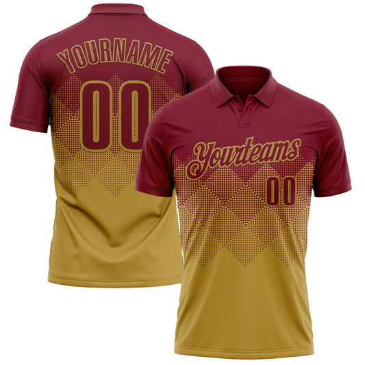 Custom Crimson Old Gold 3D Gradient Square Shape Performance Polo Shirt - Main View