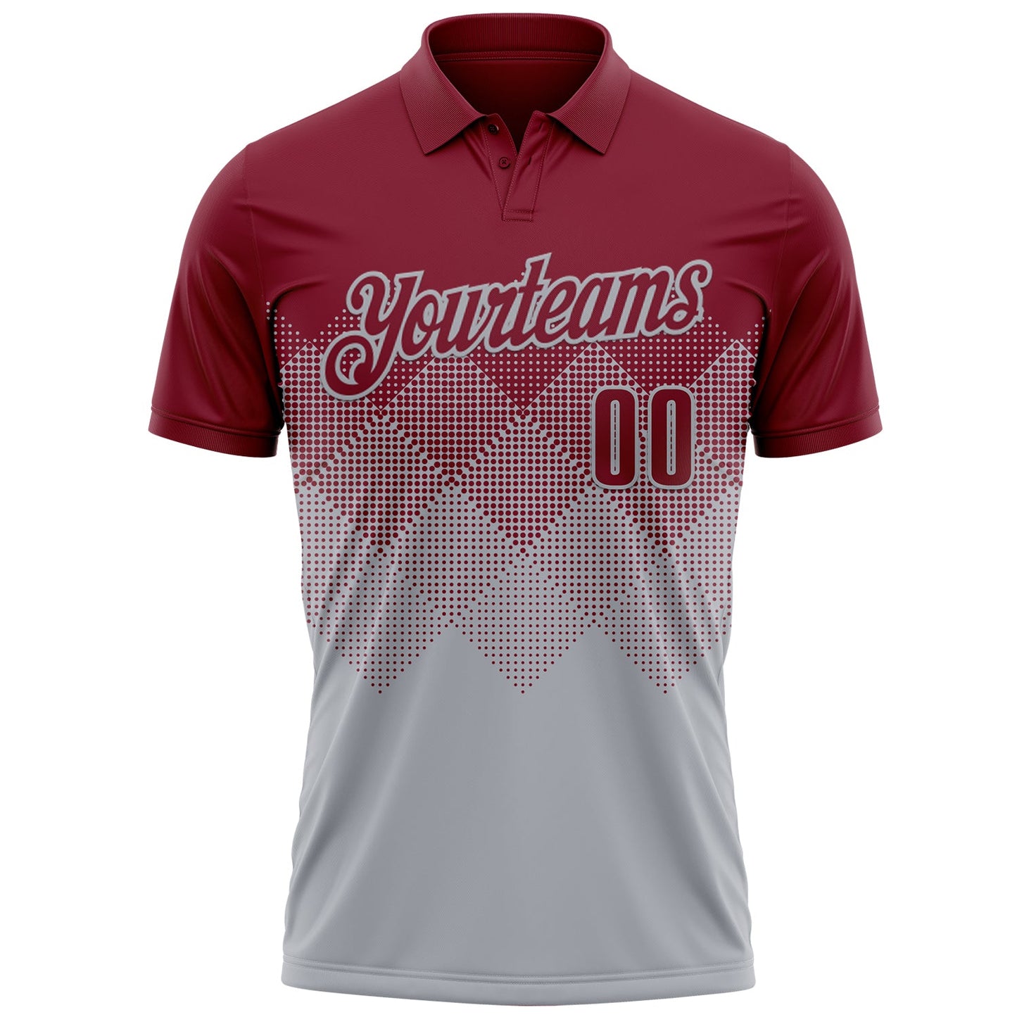 Custom Crimson Gray 3D Gradient Square Shape Performance Polo Shirt view 2