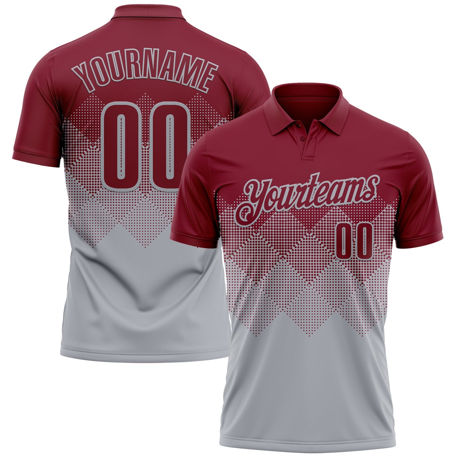 Custom Crimson Gray 3D Gradient Square Shape Performance Polo Shirt - Main View