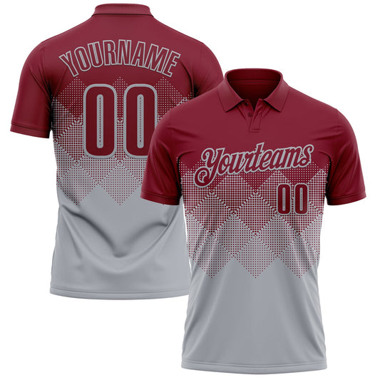 Custom Crimson Gray 3D Gradient Square Shape Performance Polo Shirt - Main View