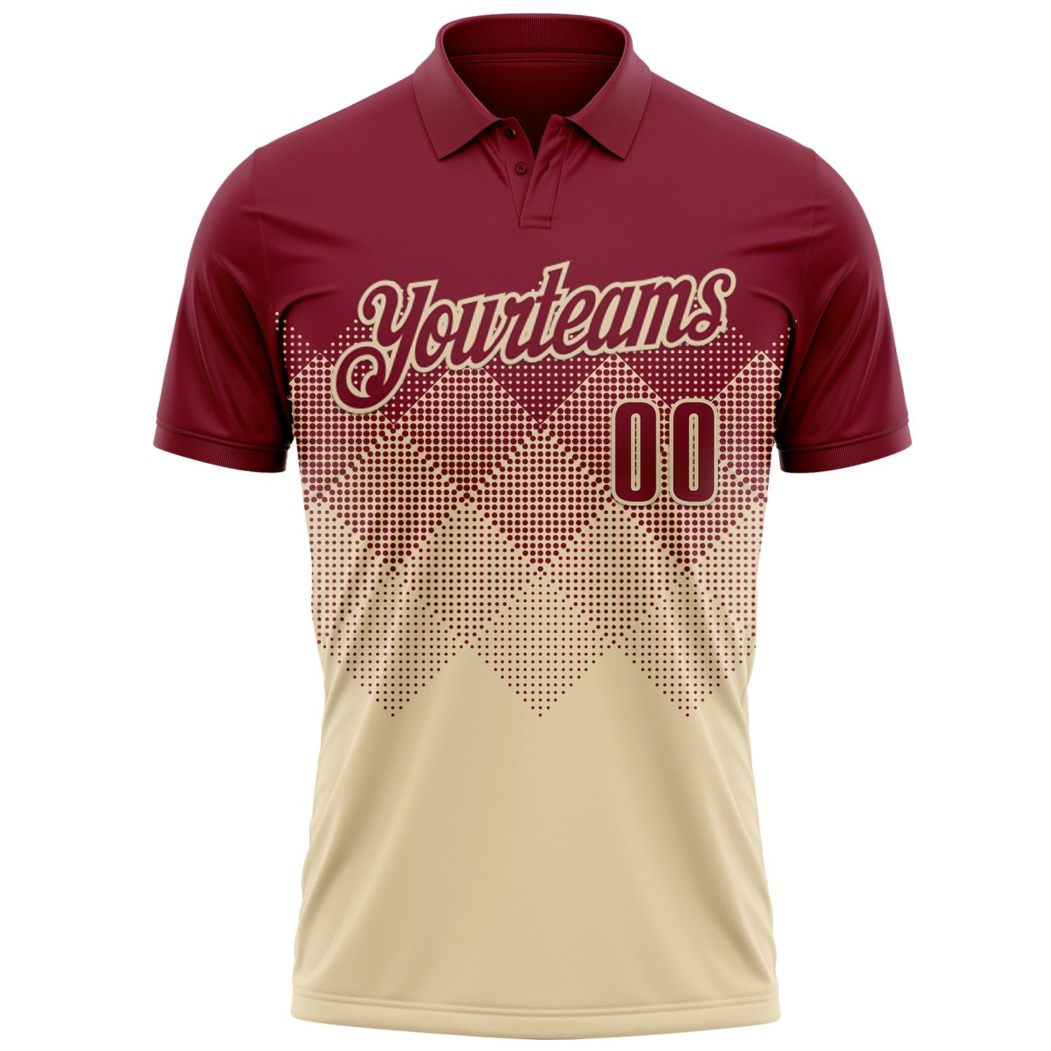 Custom Crimson Cream 3D Gradient Square Shape Performance Polo Shirt view 2
