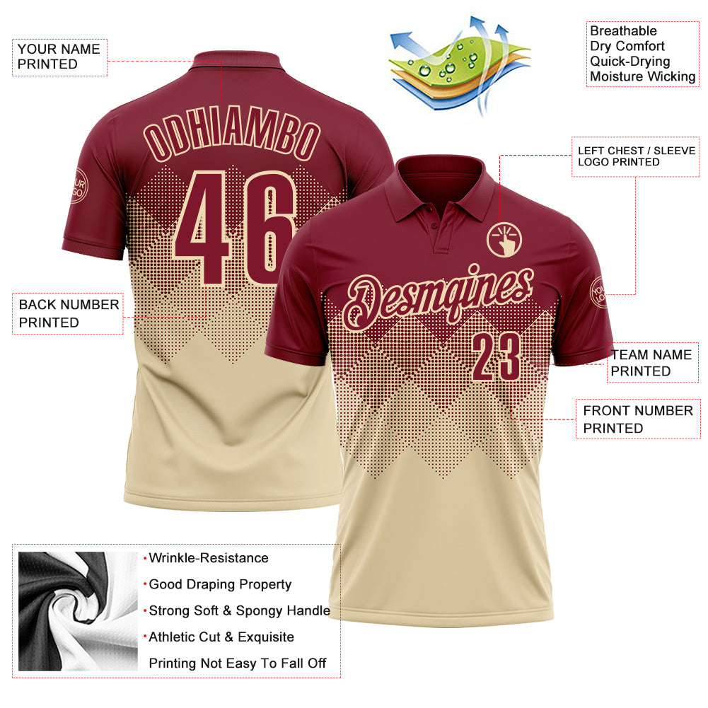 Custom Crimson Cream 3D Gradient Square Shape Performance Polo Shirt view 3