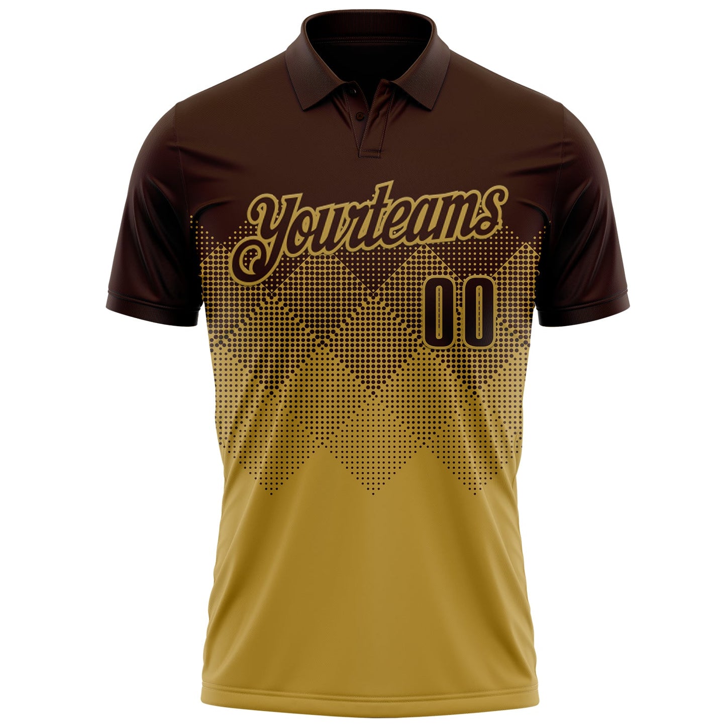 Custom Brown Old Gold 3D Gradient Square Shape Performance Polo Shirt view 2