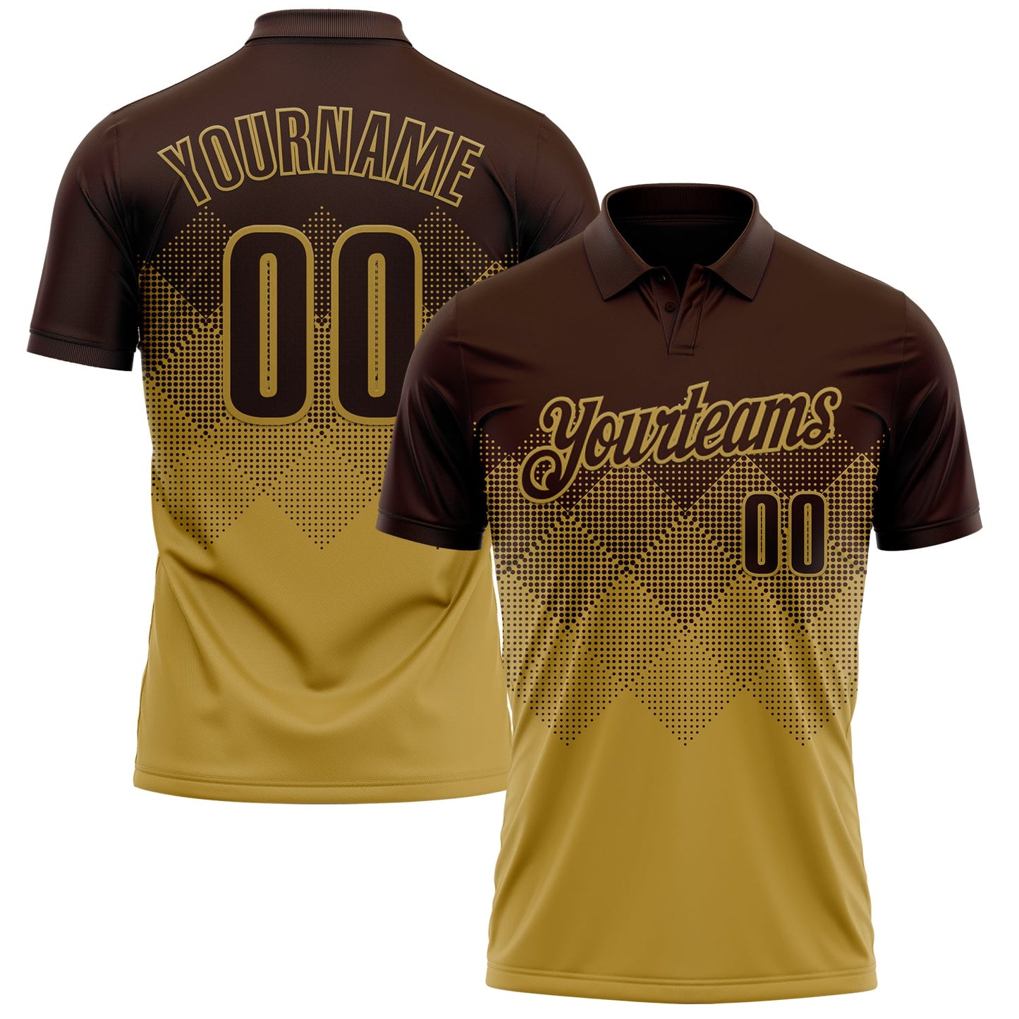 Custom Brown Old Gold 3D Gradient Square Shape Performance Polo Shirt - Main View
