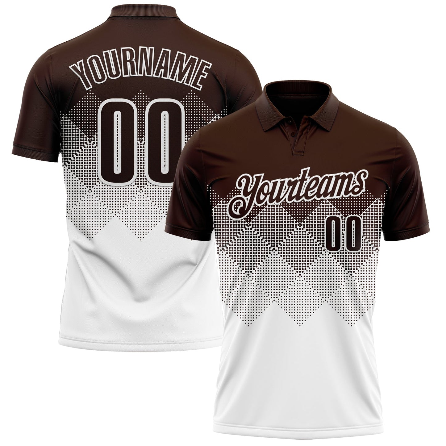 Custom Brown White 3D Gradient Square Shape Performance Polo Shirt - Main View