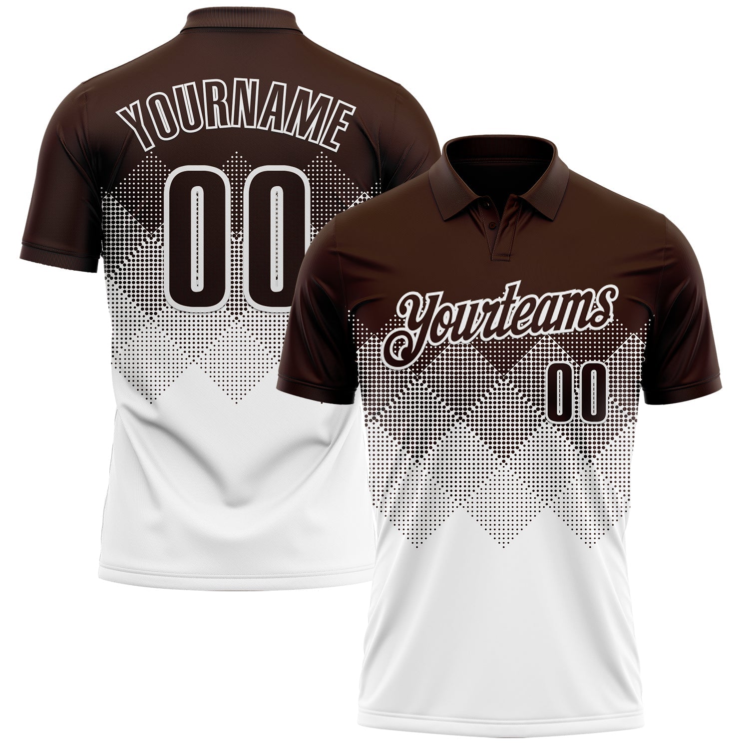 Custom Brown White 3D Gradient Square Shape Performance Polo Shirt - Main View