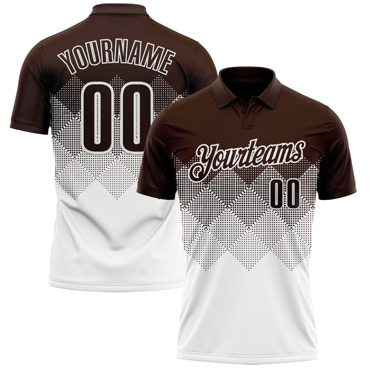 Custom Brown White 3D Gradient Square Shape Performance Polo Shirt - Main View