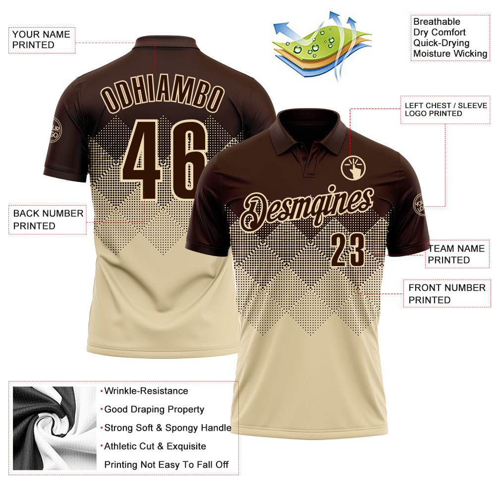 Custom Brown Cream 3D Gradient Square Shape Performance Polo Shirt view 3