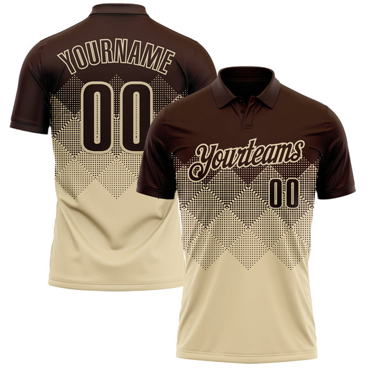 Custom Brown Cream 3D Gradient Square Shape Performance Polo Shirt - Main View