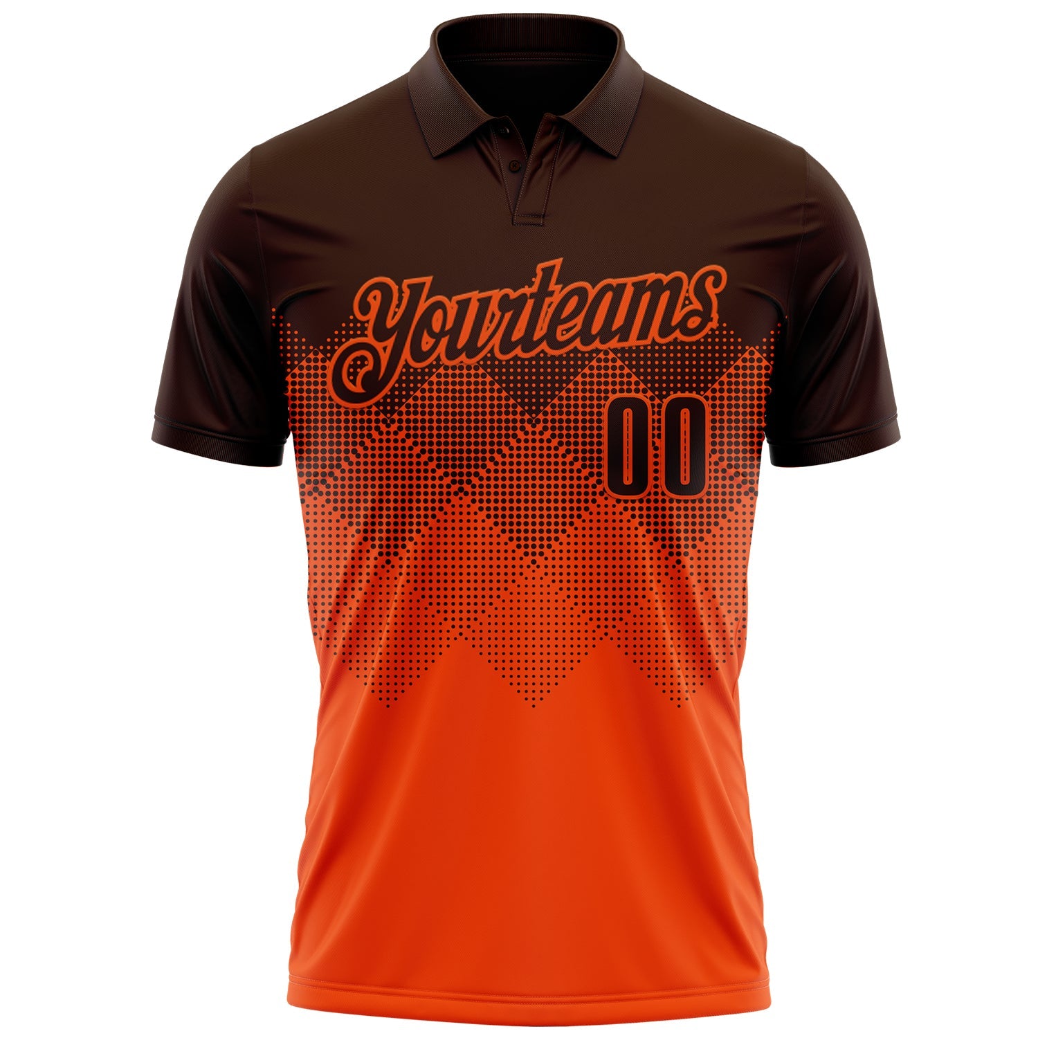 Custom Brown Orange 3D Gradient Square Shape Performance Polo Shirt view 2