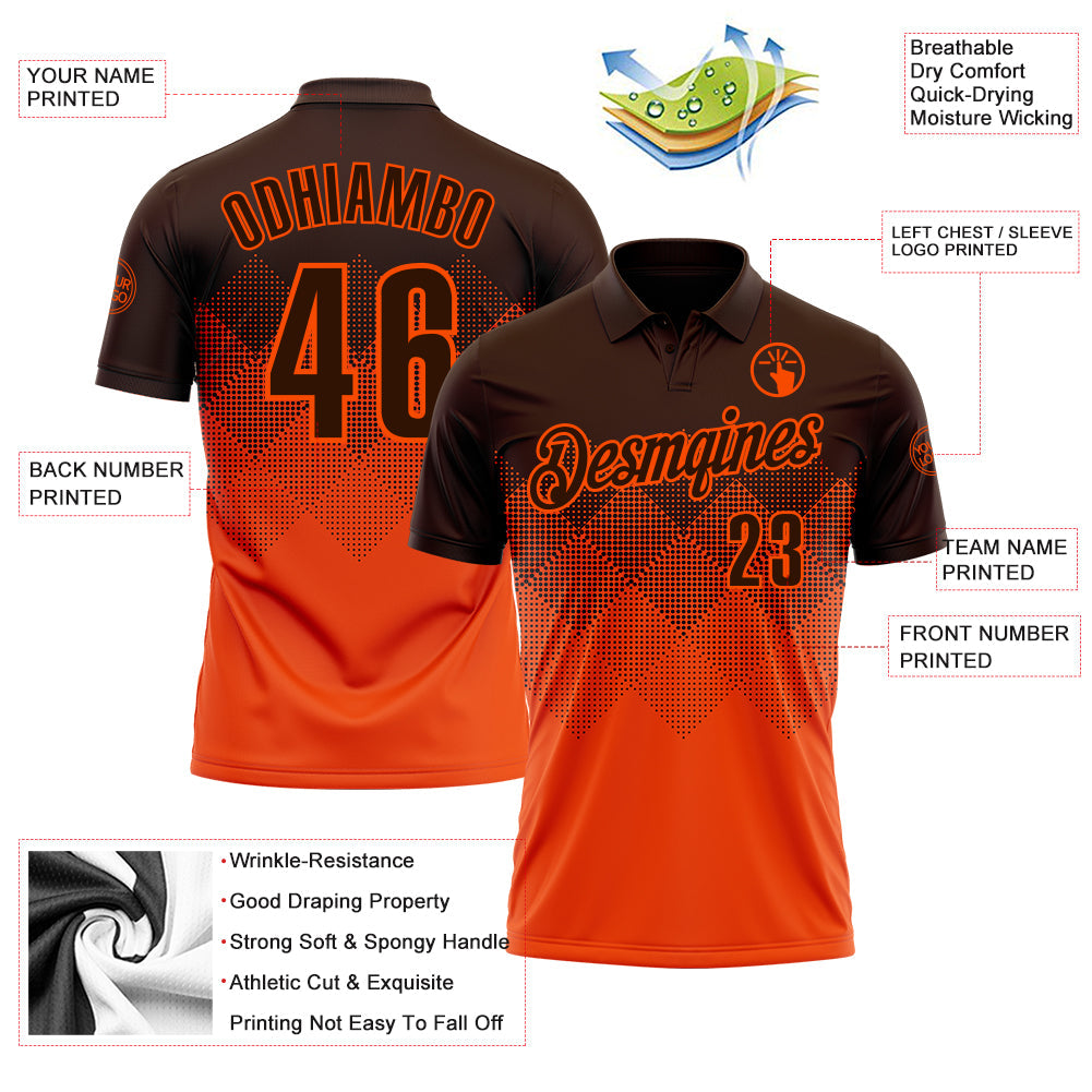 Custom Brown Orange 3D Gradient Square Shape Performance Polo Shirt view 3
