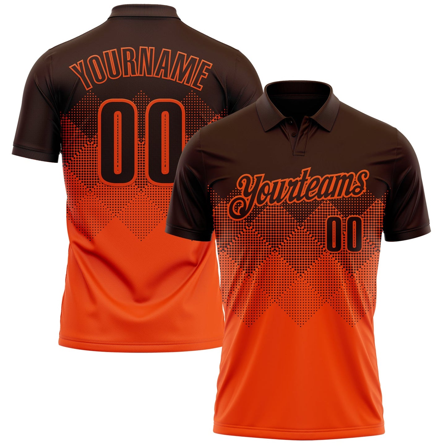 Custom Brown Orange 3D Gradient Square Shape Performance Polo Shirt - Main View