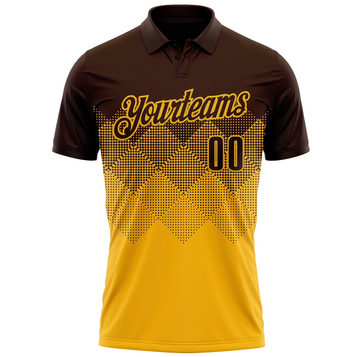 Custom Brown Gold 3D Gradient Square Shape Performance Polo Shirt view 2