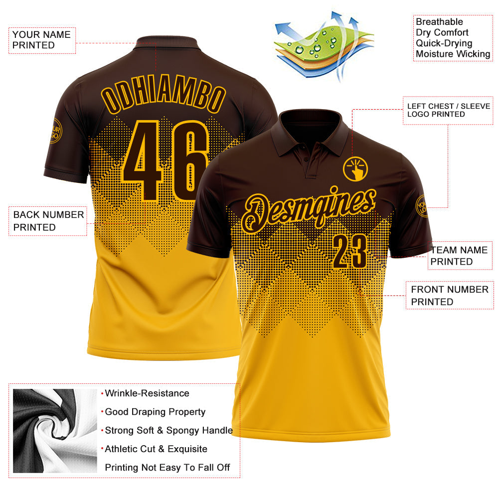 Custom Brown Gold 3D Gradient Square Shape Performance Polo Shirt view 3