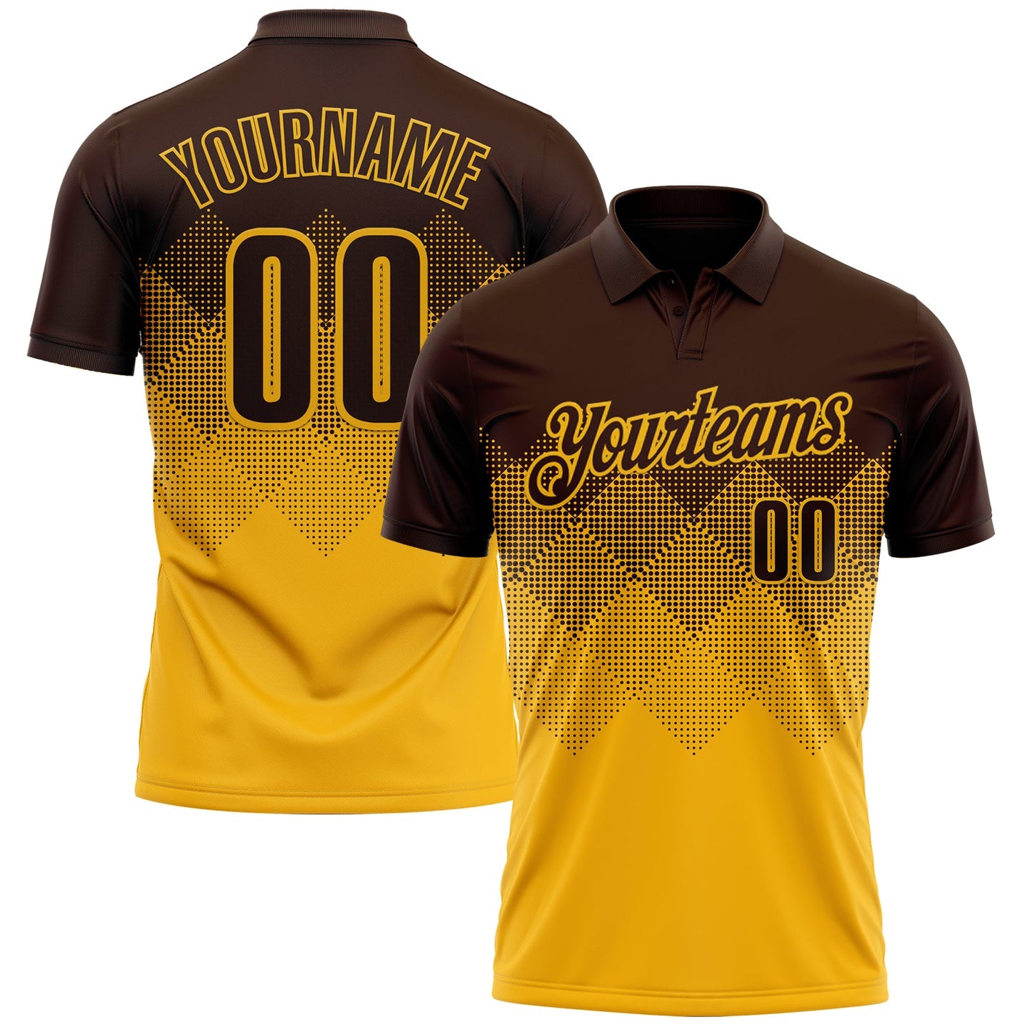 Custom Brown Gold 3D Gradient Square Shape Performance Polo Shirt - Main View