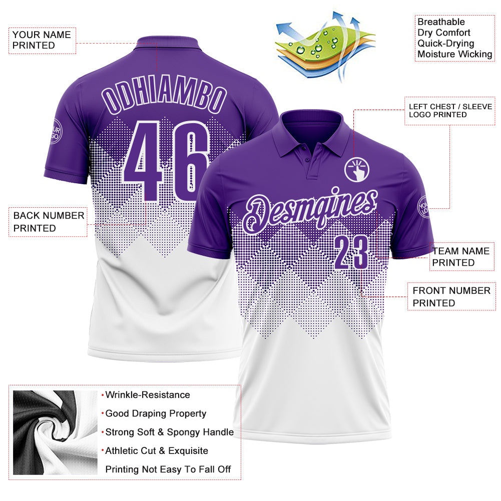 Custom Purple White 3D Gradient Square Shape Performance Polo Shirt view 3