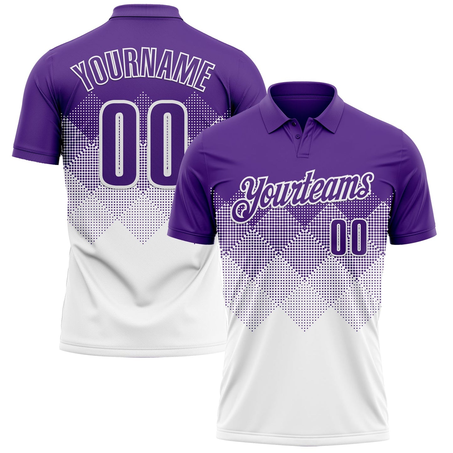 Custom Purple White 3D Gradient Square Shape Performance Polo Shirt - Main View