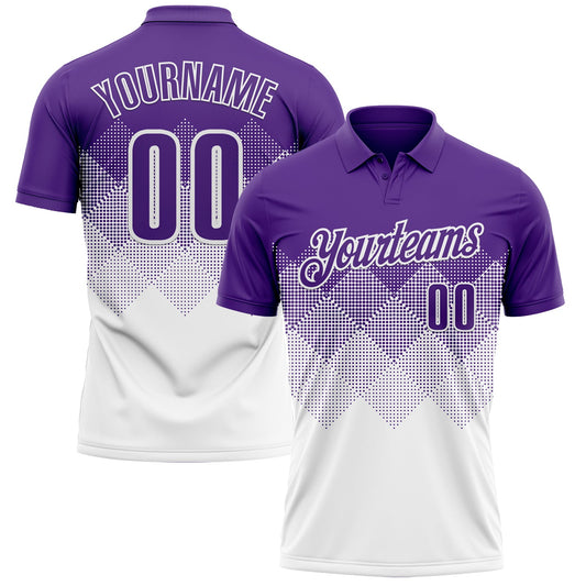 Custom Purple White 3D Gradient Square Shape Performance Polo Shirt - Main View