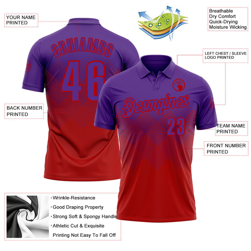 Custom Purple Red 3D Gradient Square Shape Performance Polo Shirt view 3
