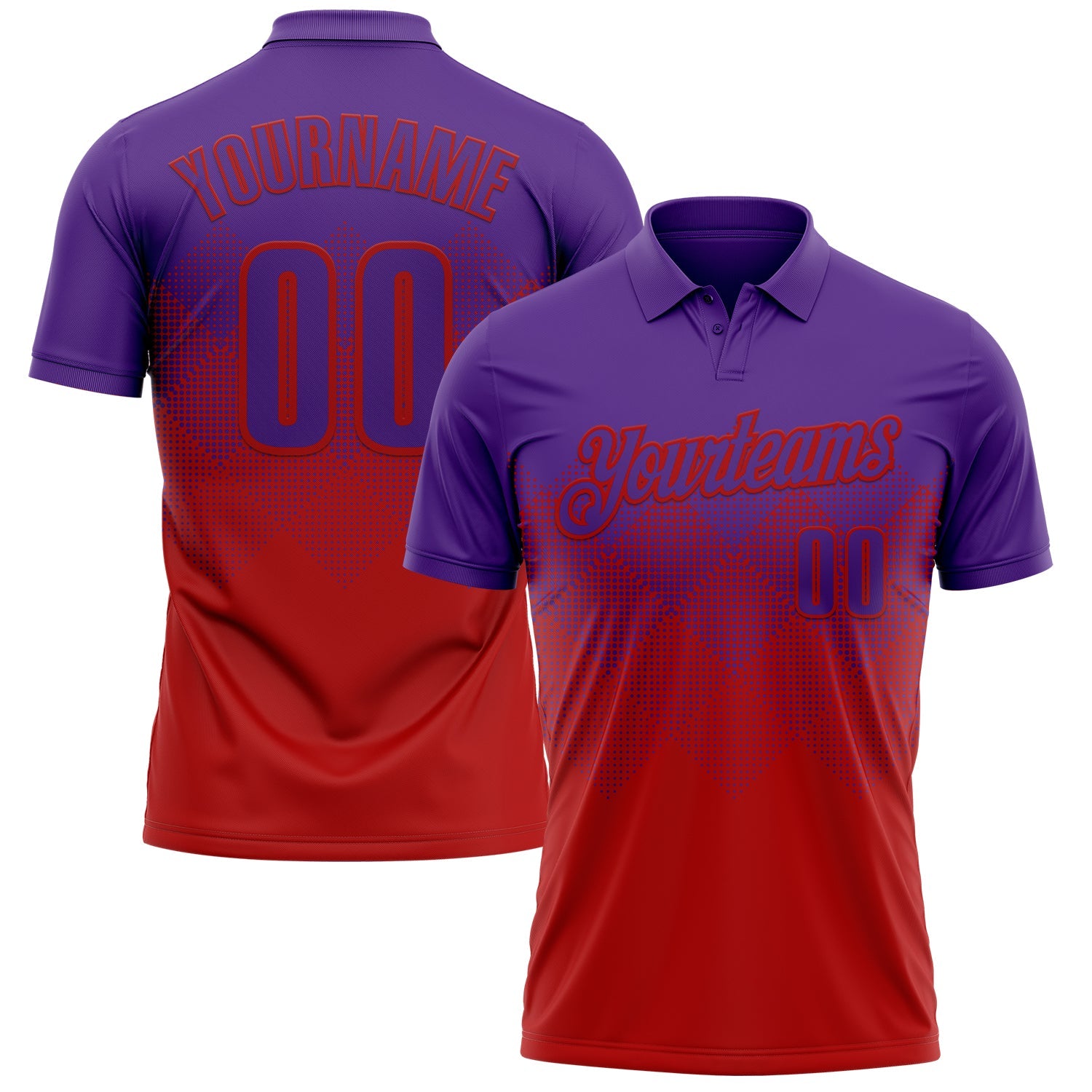 Custom Purple Red 3D Gradient Square Shape Performance Polo Shirt - Main View