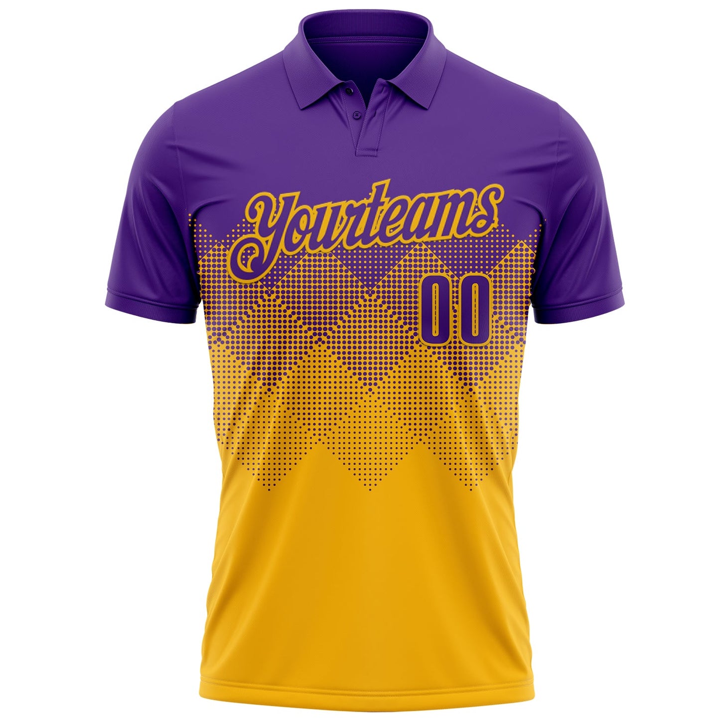 Custom Purple Gold 3D Gradient Square Shape Performance Polo Shirt view 2