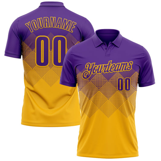 Custom Purple Gold 3D Gradient Square Shape Performance Polo Shirt - Main View