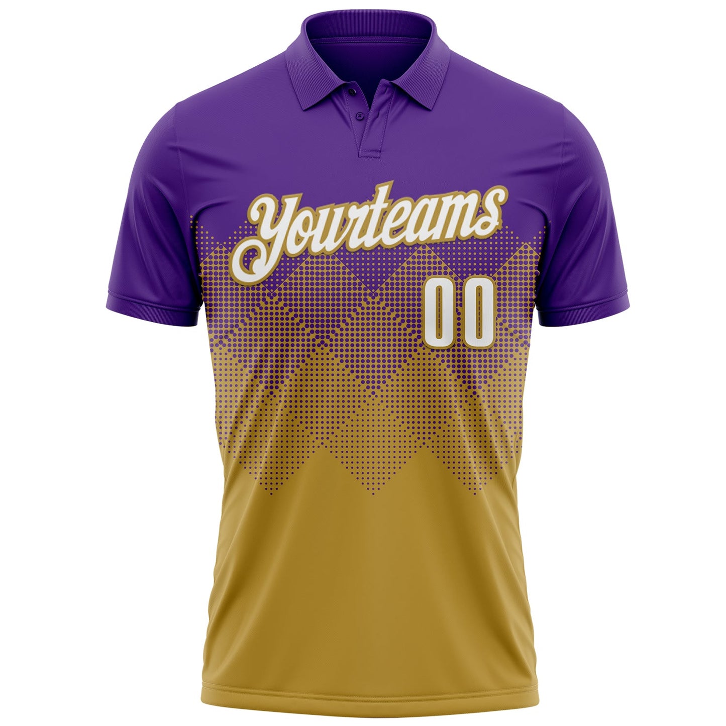 Custom Purple White-Old Gold 3D Gradient Square Shape Performance Polo Shirt view 2