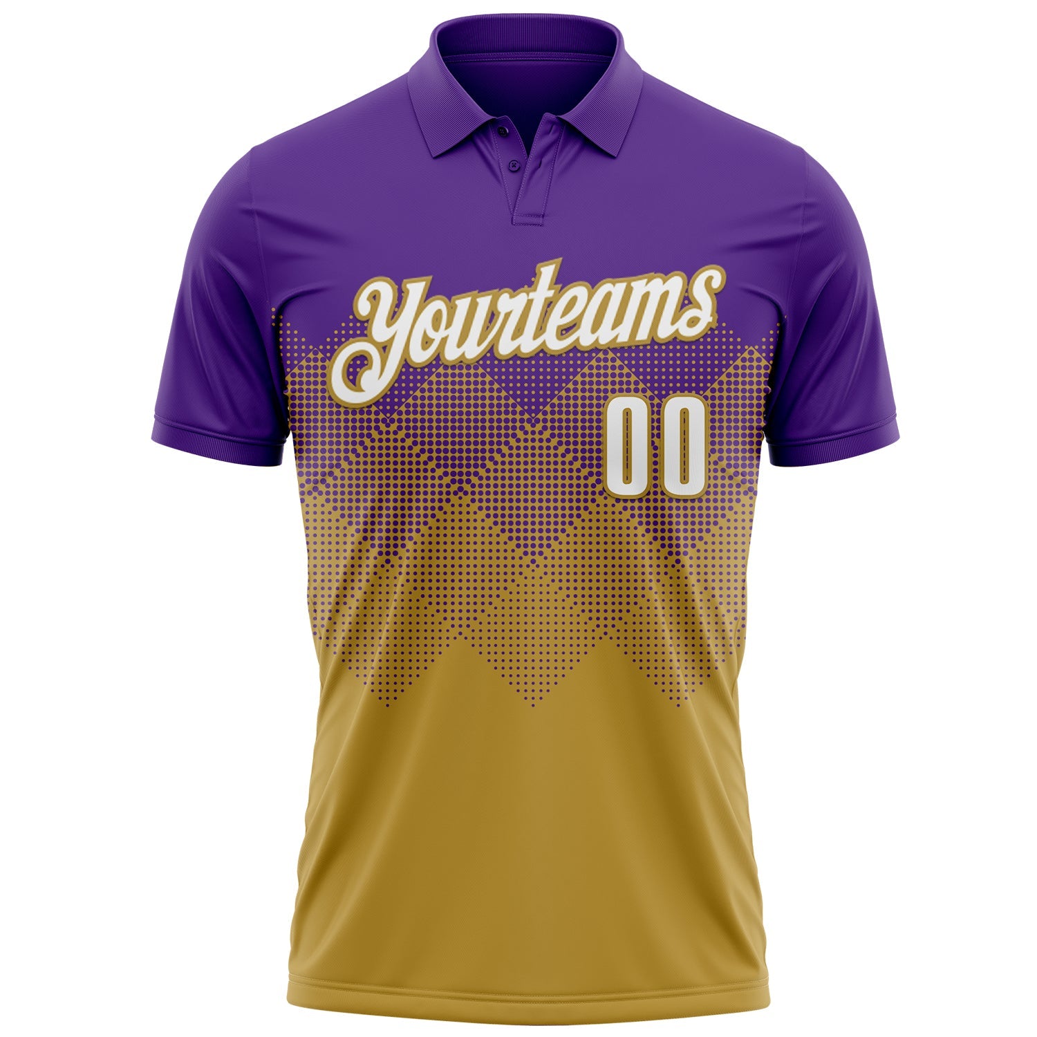 Custom Purple White-Old Gold 3D Gradient Square Shape Performance Polo Shirt view 2