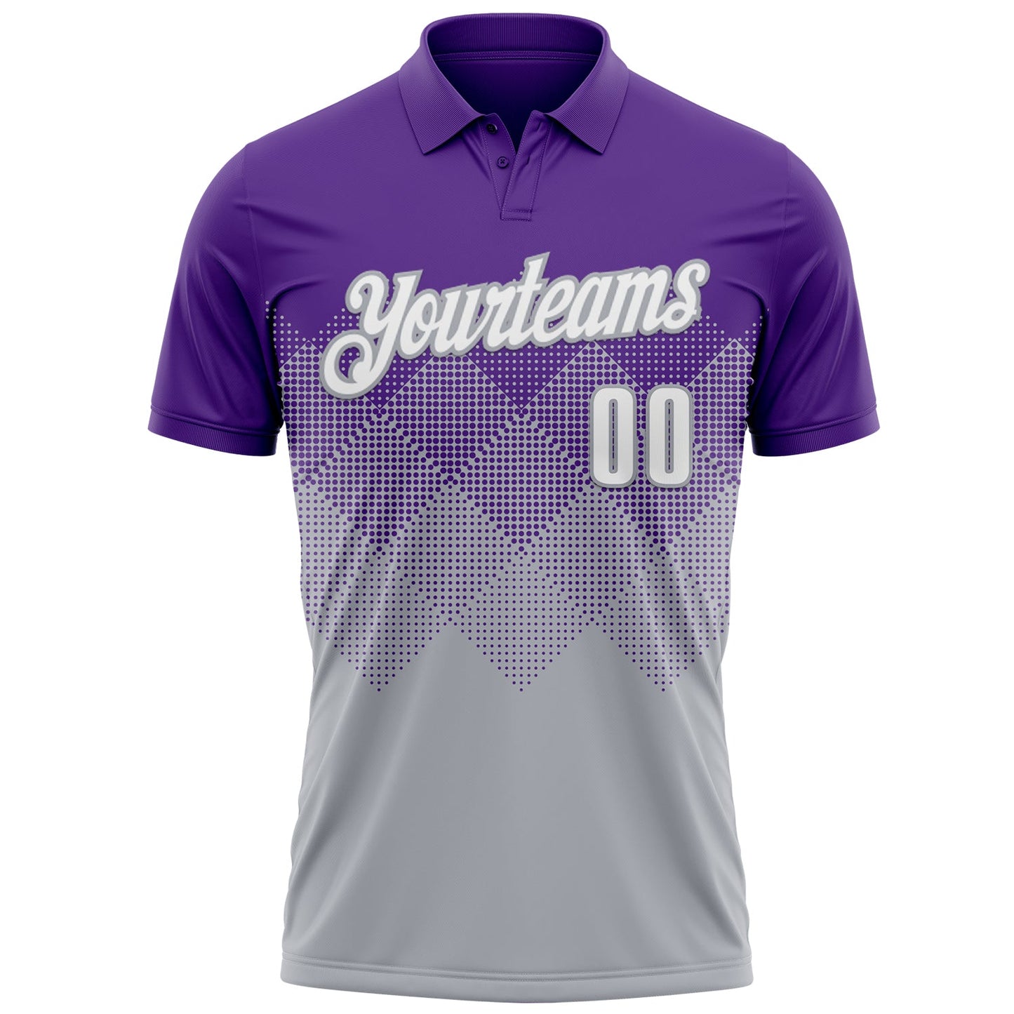 Custom Purple White-Gray 3D Gradient Square Shape Performance Polo Shirt view 2