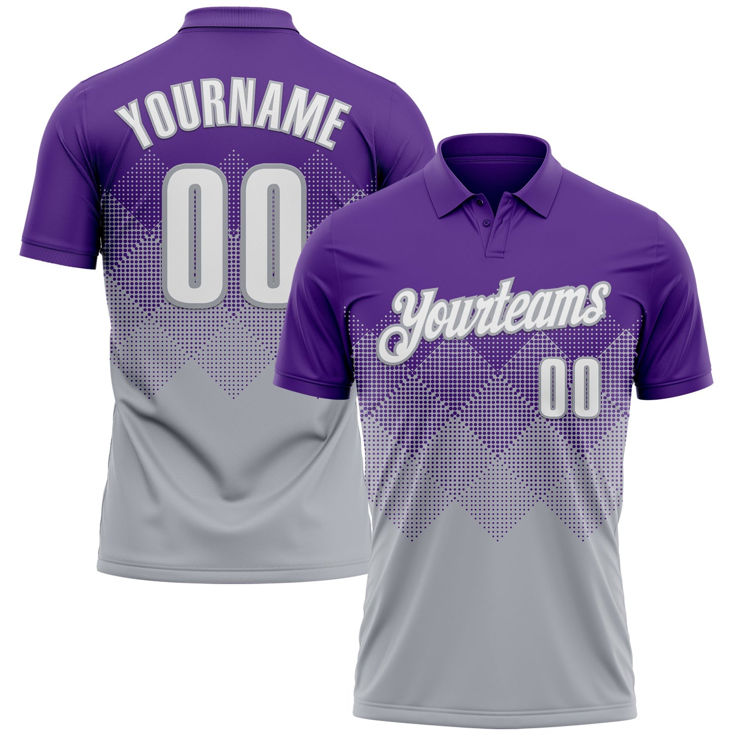 Custom Purple White-Gray 3D Gradient Square Shape Performance Polo Shirt - Main View