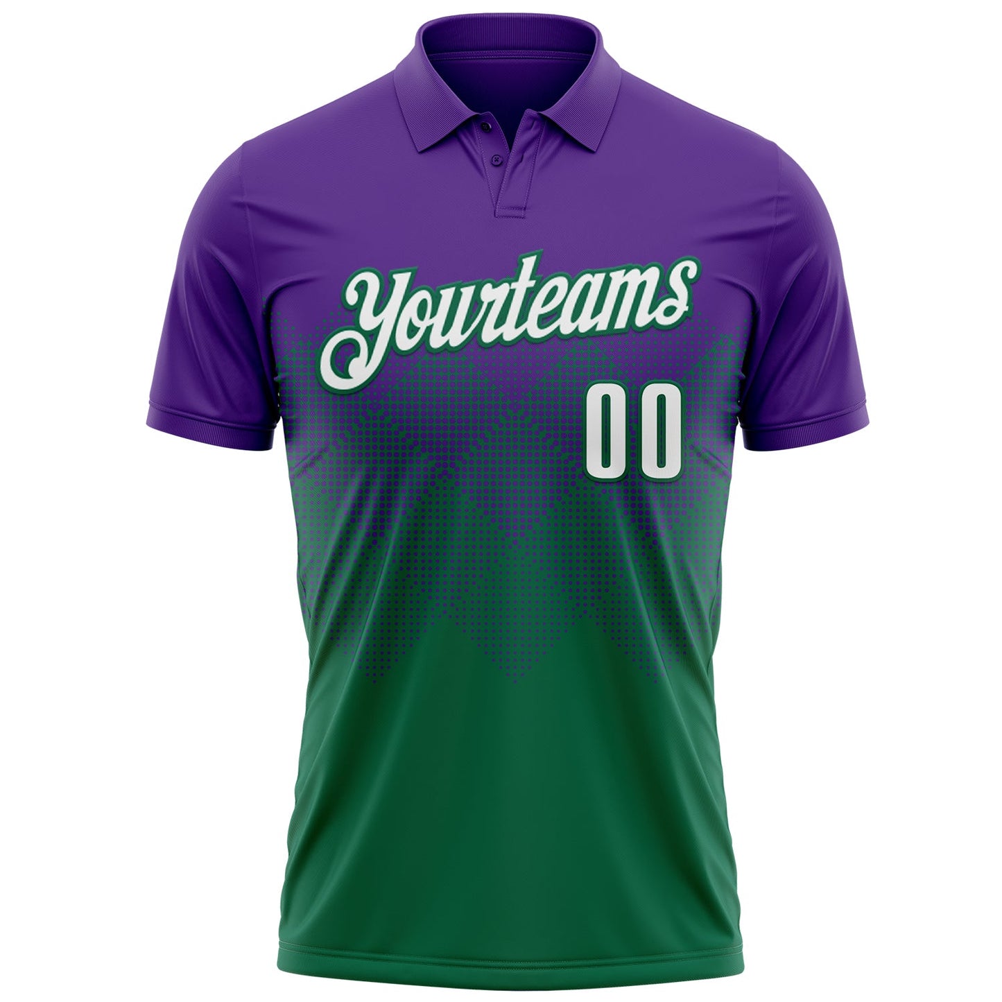 Custom Purple White-Kelly Green 3D Gradient Square Shape Performance Polo Shirt view 2