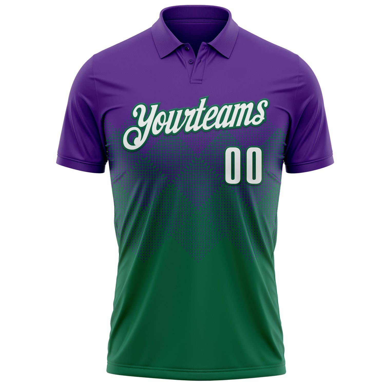 Custom Purple White-Kelly Green 3D Gradient Square Shape Performance Polo Shirt view 2