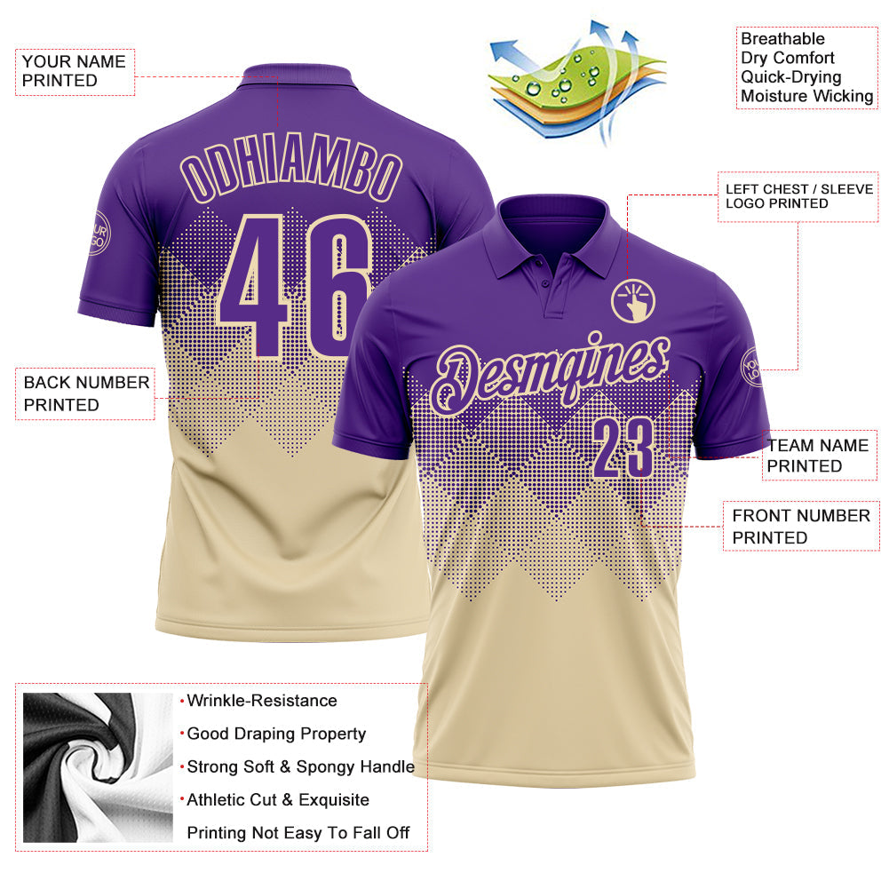 Custom Purple Cream 3D Gradient Square Shape Performance Polo Shirt view 3