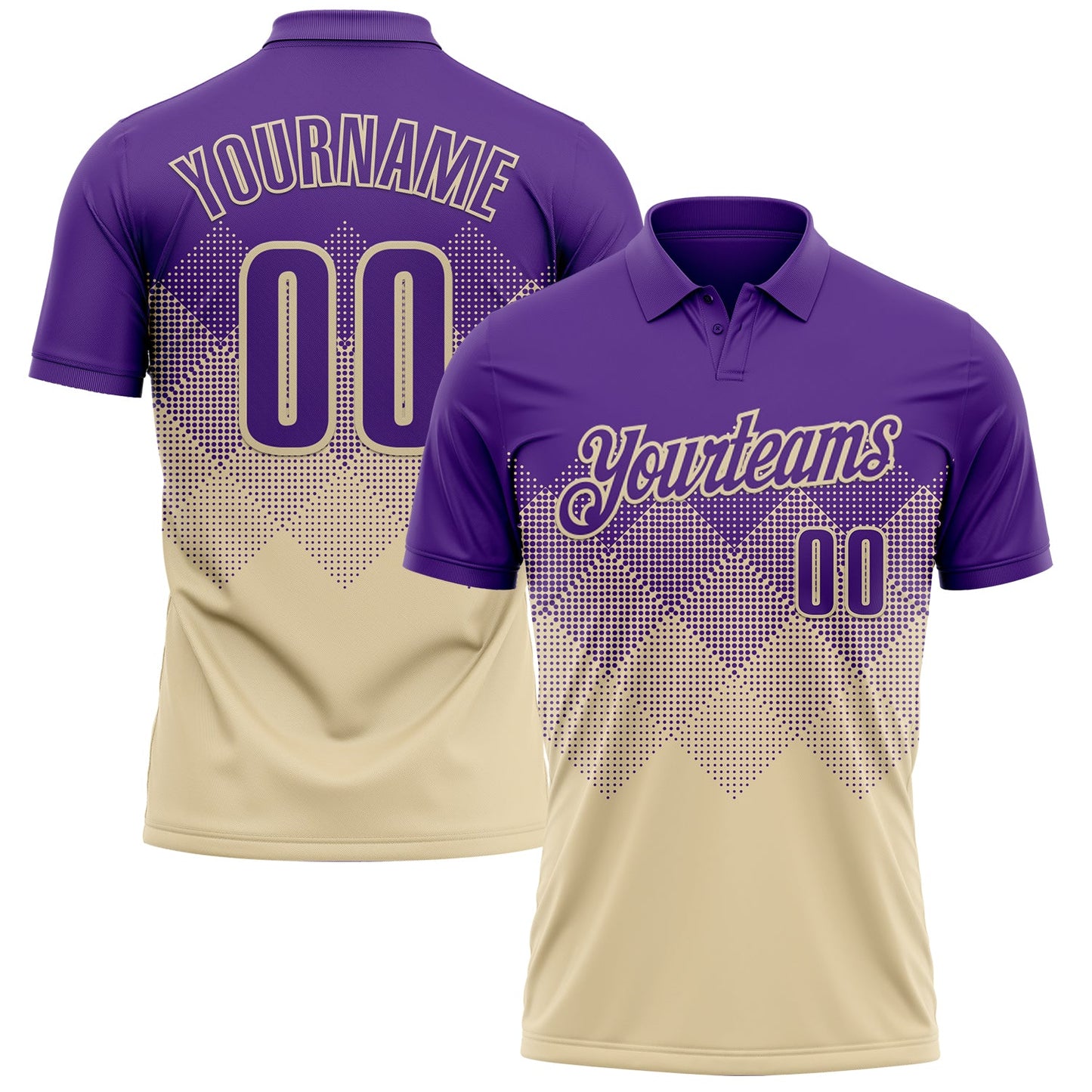 Custom Purple Cream 3D Gradient Square Shape Performance Polo Shirt - Main View