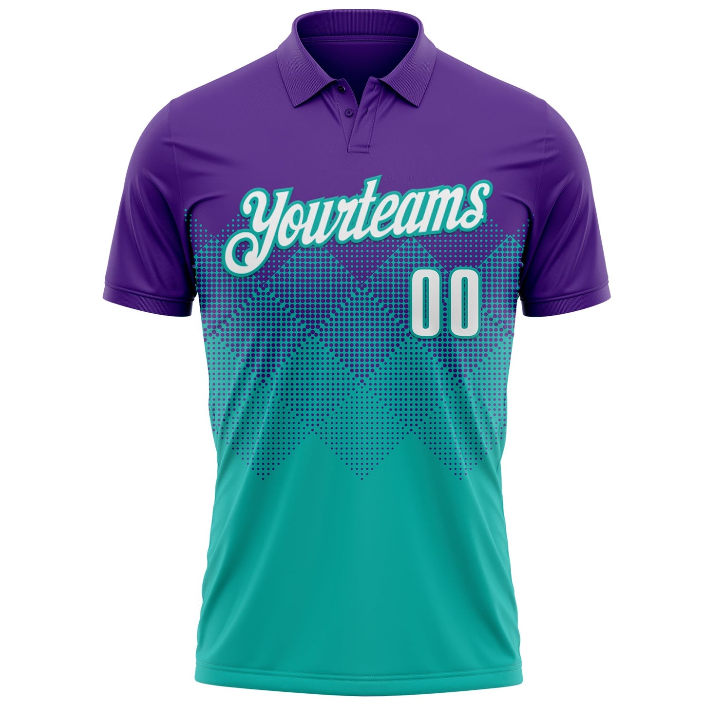 Custom Purple White-Aqua 3D Gradient Square Shape Performance Polo Shirt view 2