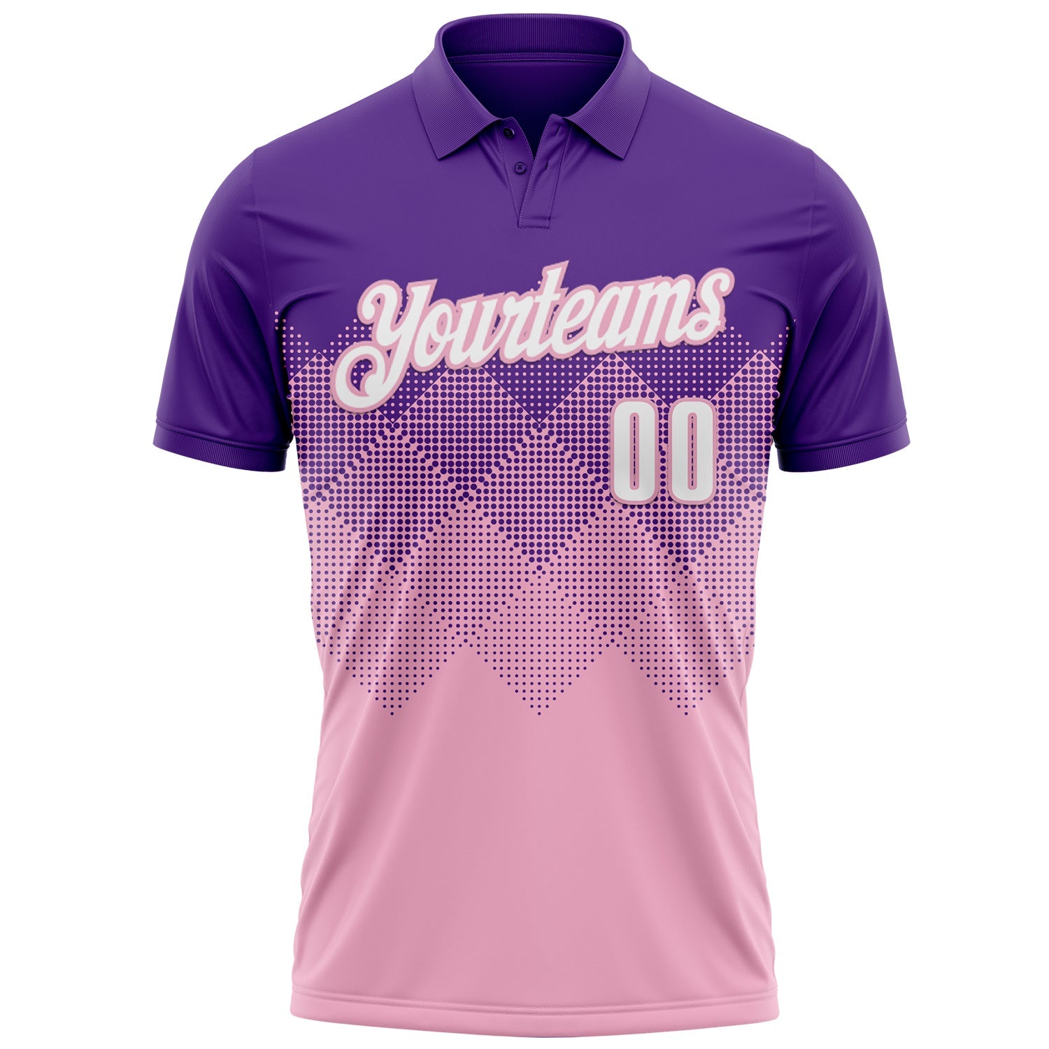 Custom Purple White-Light Pink 3D Gradient Square Shape Performance Polo Shirt view 2