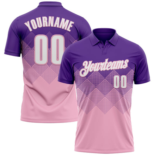 Custom Purple White-Light Pink 3D Gradient Square Shape Performance Polo Shirt - Main View