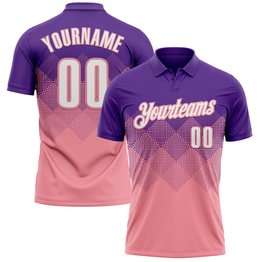 Custom Purple White-Medium Pink 3D Gradient Square Shape Performance Polo Shirt - Main View