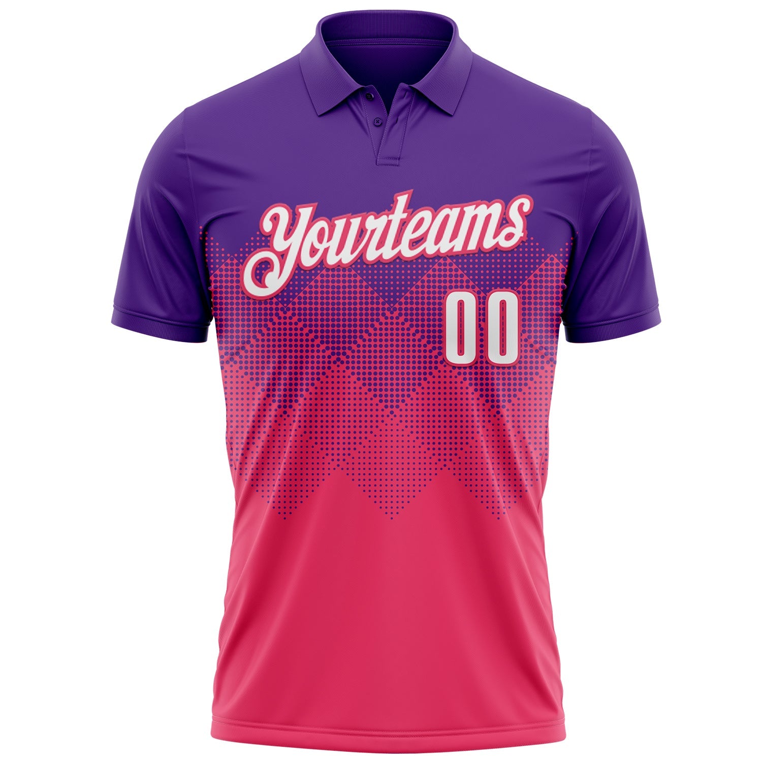 Custom Purple White-Neon Pink 3D Gradient Square Shape Performance Polo Shirt view 2