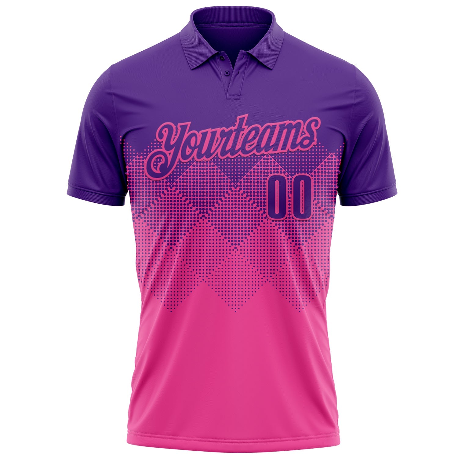 Custom Purple Pink 3D Gradient Square Shape Performance Polo Shirt view 2