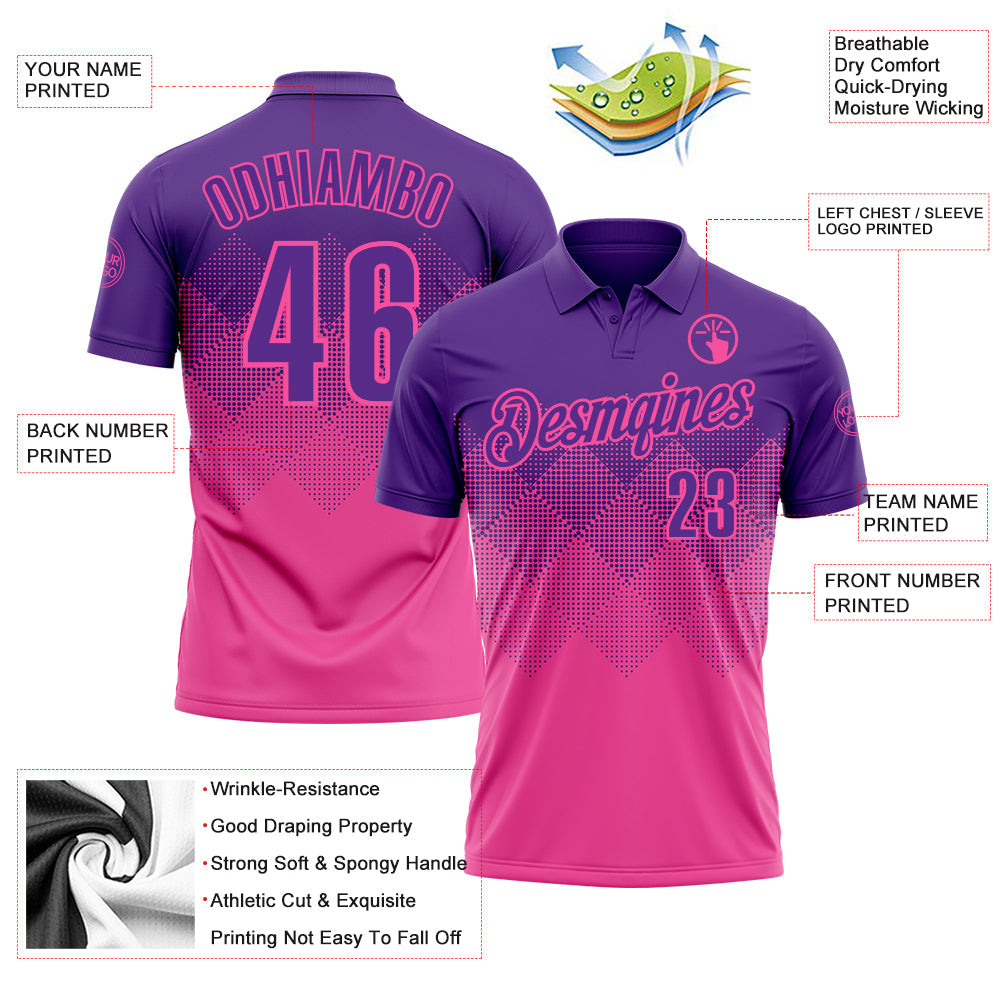 Custom Purple Pink 3D Gradient Square Shape Performance Polo Shirt view 3