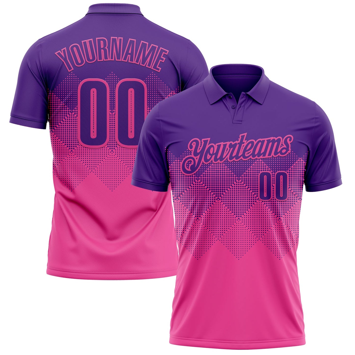 Custom Purple Pink 3D Gradient Square Shape Performance Polo Shirt - Main View